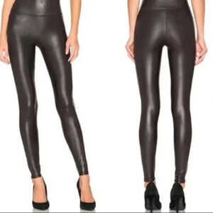 Spanx Black Faux Leather Leggings Full Length Size Large